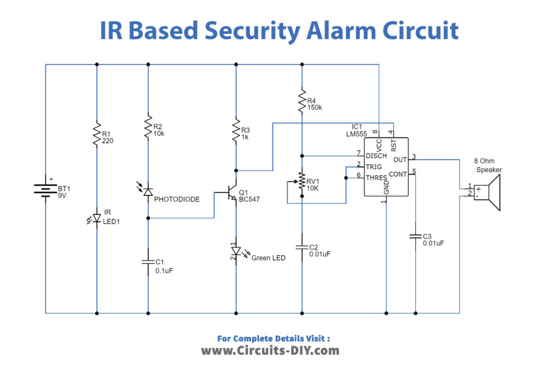 IR-based-security-alarm-using-555-timer-circuit