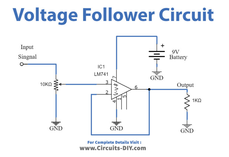 Voltage Follower Circuit using Op-Amp 741