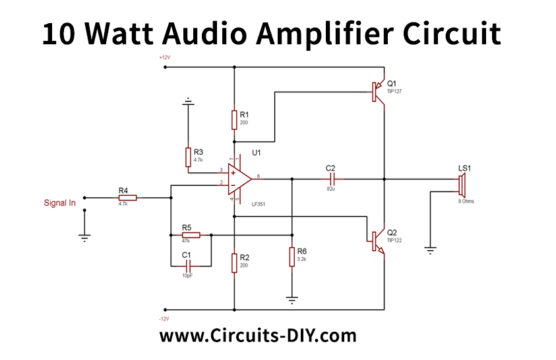 10 Watt Audio Amplifier using Op-Amp and Power Transistors