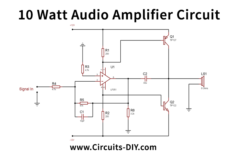 10 Watt Audio Amplifier Circuit Diagram Using Op Amp And Power ...