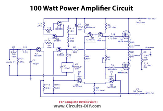 100 Watt MOSFET Power Amplifier Circuit using IRFP240