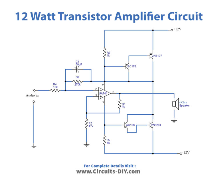 12 Watts Transistor Amplifier Circuit