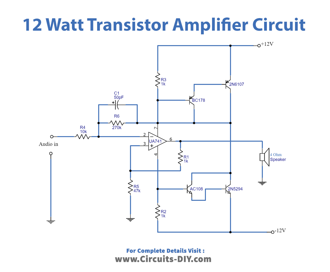 12 Watts Transistor Amplifier Circuit