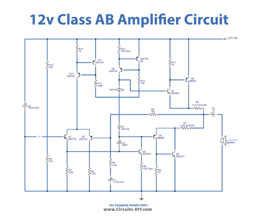 12v-class-ab-amplifier-Circuit-Diagram-Schematic