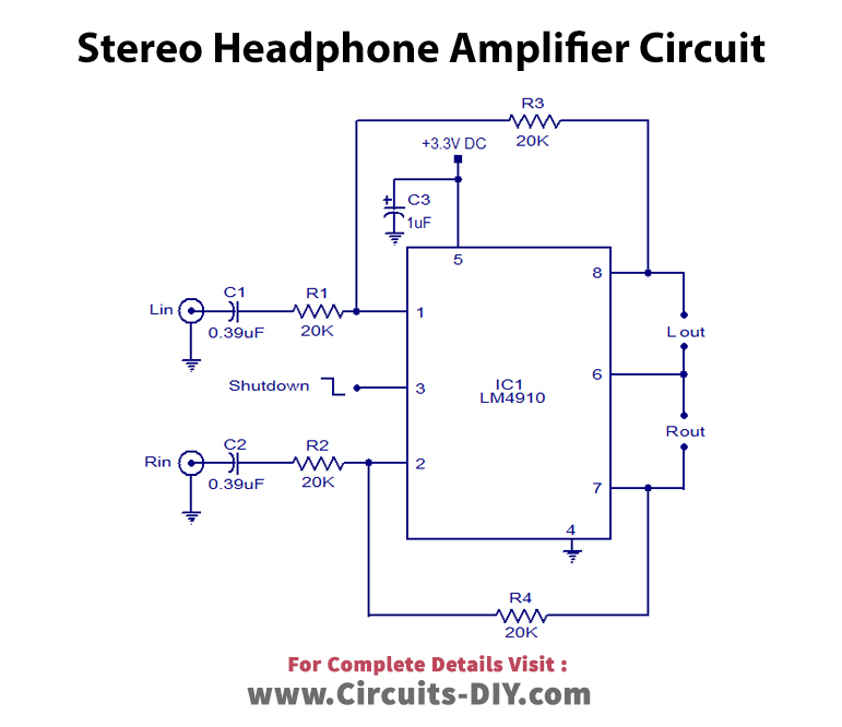 Stereo Headphone Amplifier Circuit Using Lm4910