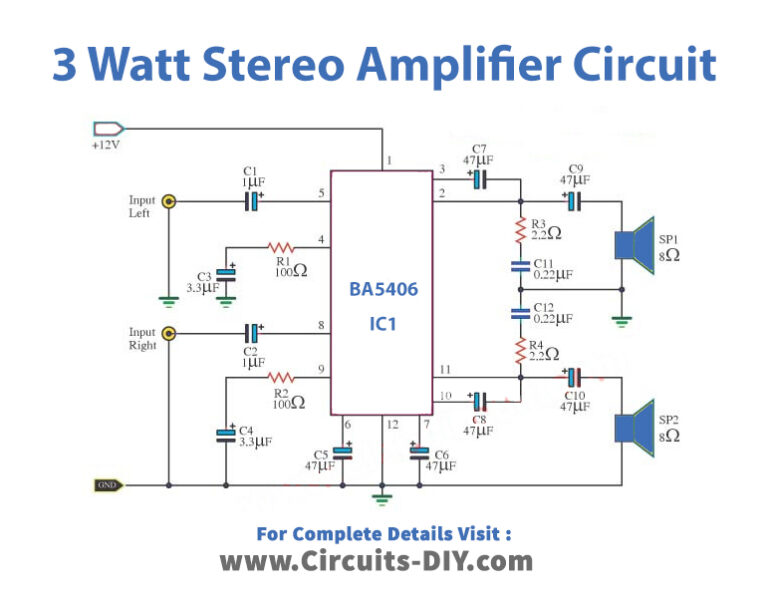 3 Watt Stereo Amplifier using BA5406 IC