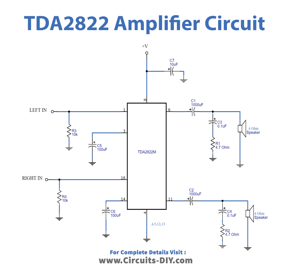 TDA2822 Power Amplifier Circuit