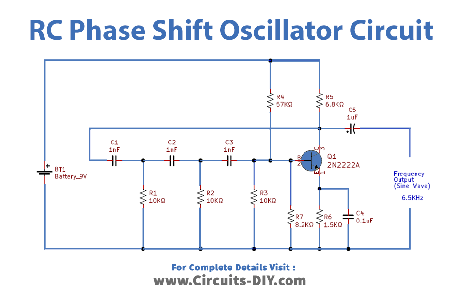 Rc Phase Shift Oscillator With 2n2222 Transistor