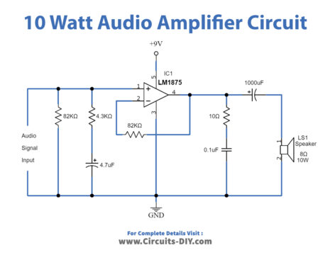 10 Watt Audio Amplifier Circuit using LM1875