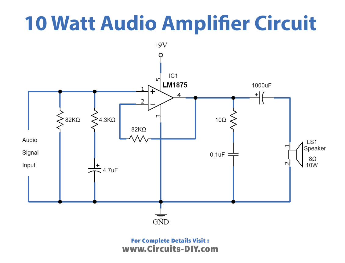 10 Watt Audio Amplifier Circuit using LM1875