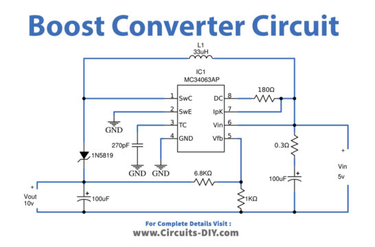 Boost Converter Circuit Using MC34063 IC