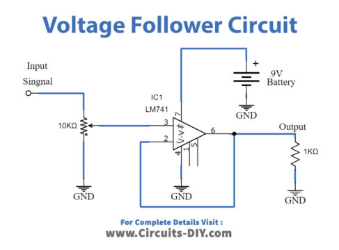 Voltage Follower Circuit Using Op Amp 741