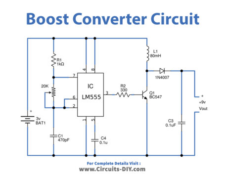 Boost Converter Circuit using 555 Timer IC