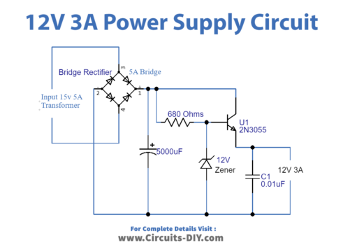 Simple 12V 3A Power Supply Circuit