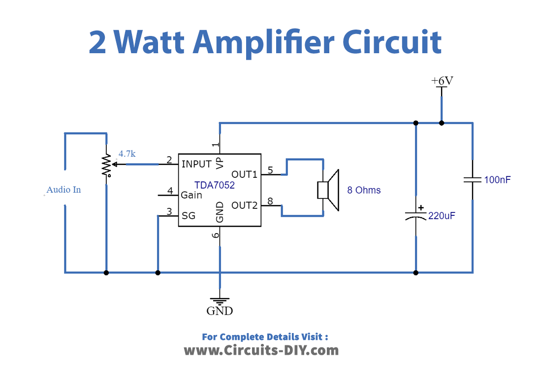 Simple 2-Watt Amplifier Using IC TDA7052