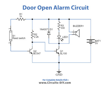 Door Open Alarm Circuit using Reed switch