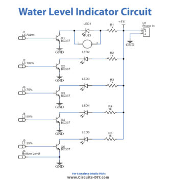 Water Level Indicator using BC337 Transistors