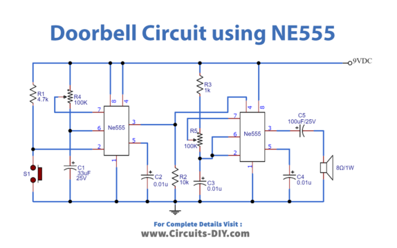 Doorbell Circuit using NE555 Timer IC