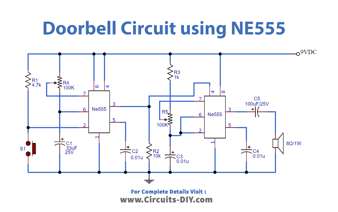 Doorbell Circuit using NE555 Timer IC