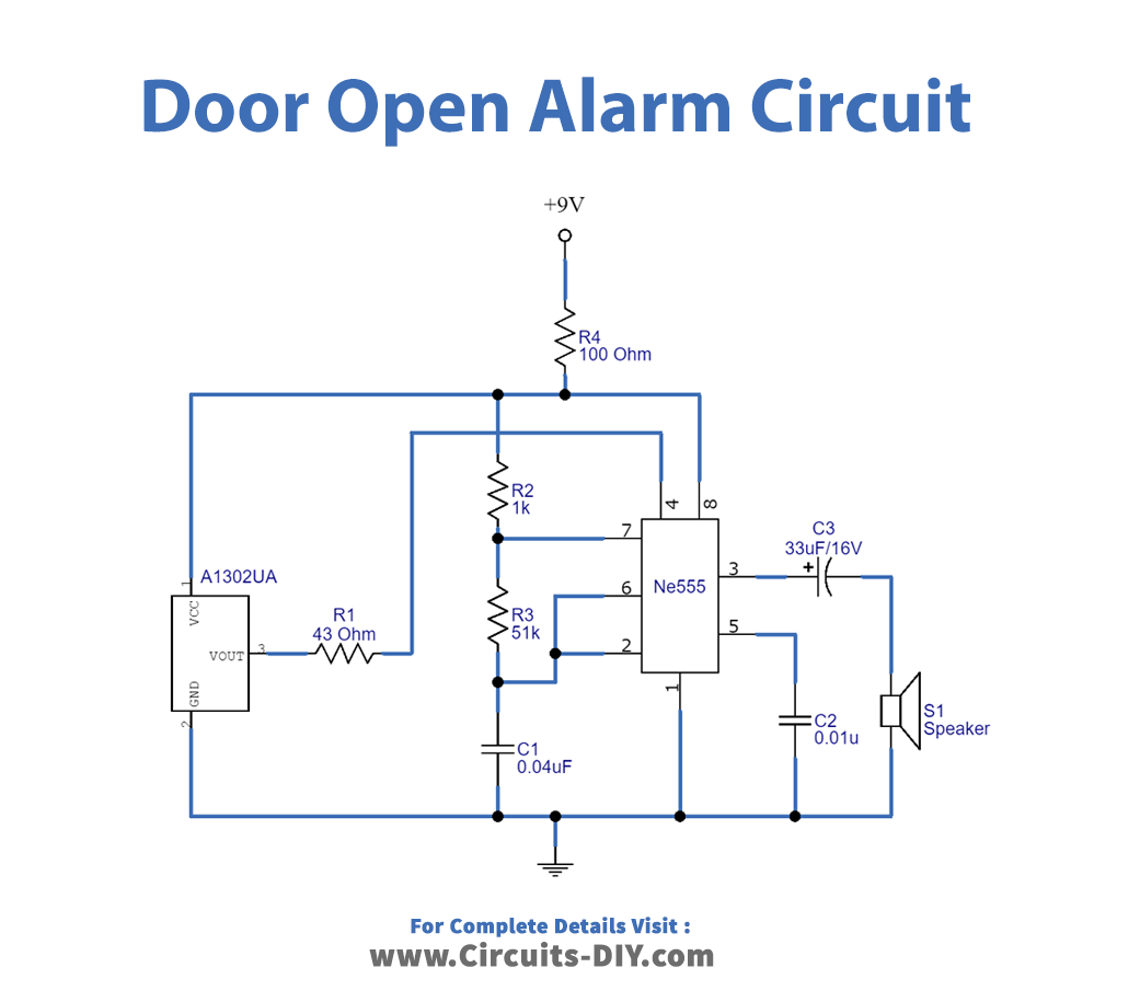 Door Open Alarm Circuit using Hall effect Sensor