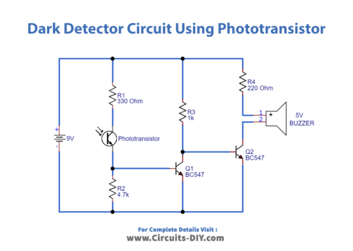 Dark Detector Circuits using different Light Sensors