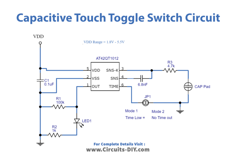 Capacitive Touch Toggle Switch Circuit AT42QT1012