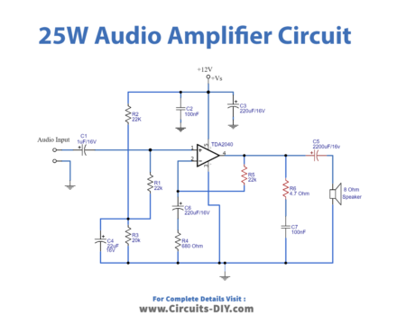 25 Watt Audio Power Amplifier Circuit TDA2040