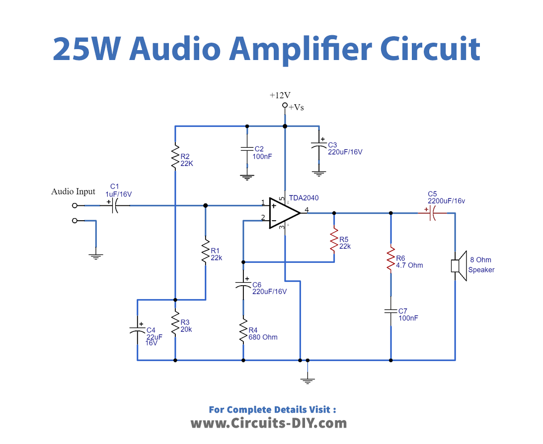 25 Watt Audio Power Amplifier Circuit TDA2040