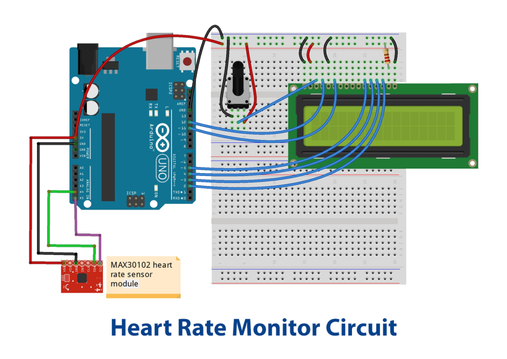 MAX-30102-Heart-Rate-Monitor-using-16x2-LCD-Arduino