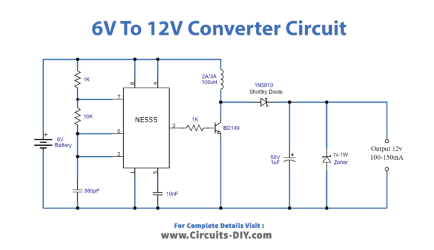 6V To 12V Converter Using NE555 Precision Timer IC