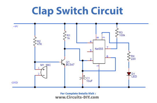 Simple Clap Switch Circuit using 555 Timer