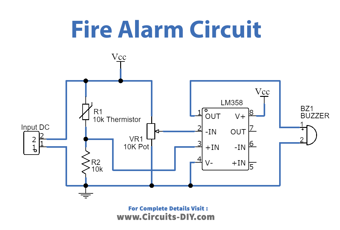 Simple Fire Alarm Circuit Using Thermistor & LM358