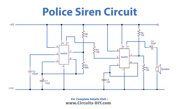 Police Siren Circuit Using 555 Timer Electronic Projects