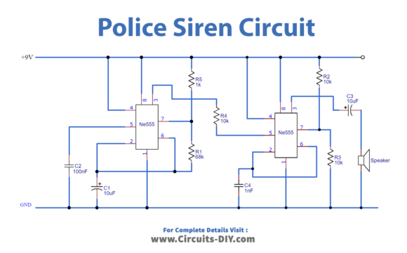 Police Siren Circuit using 555 Timer - Electronic Projects