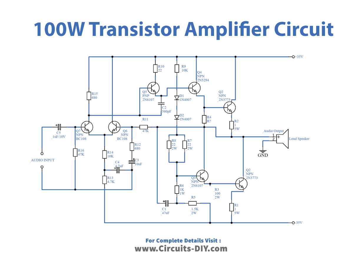 100 Watt Audio Amplifier Circuit