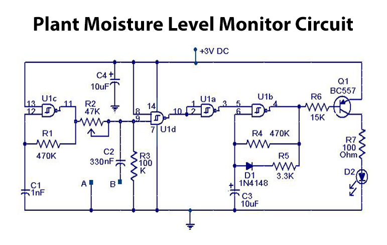 Plant Moisture Level Monitor Circuit