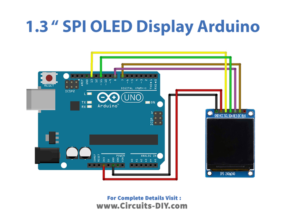 1.3 Inch SPI OLED Full Color IPS Display Arduino Circuit