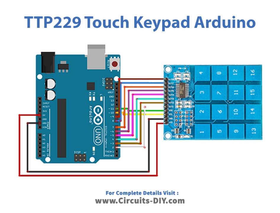 TTP229 16 Key Capacitive Touch Keypad Arduino Circuit