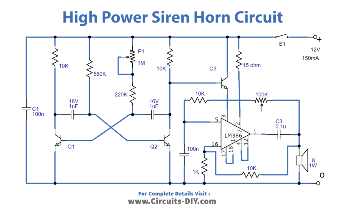 High Power Siren Horn Circuits