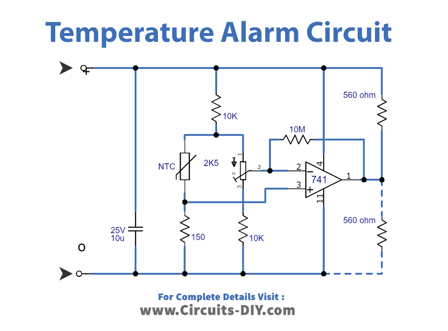 Temperature Alarm Circuit 555 And Lm741 2411