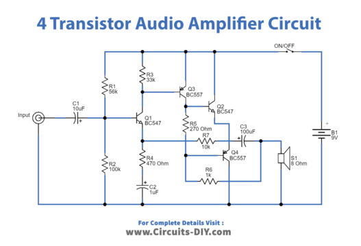 4 Transistor Audio Amplifier Circuit