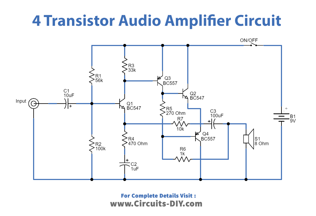 4 Transistor Audio Amplifier Circuit