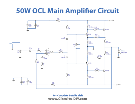 50W OCL Main Amplifier Circuit using LF351