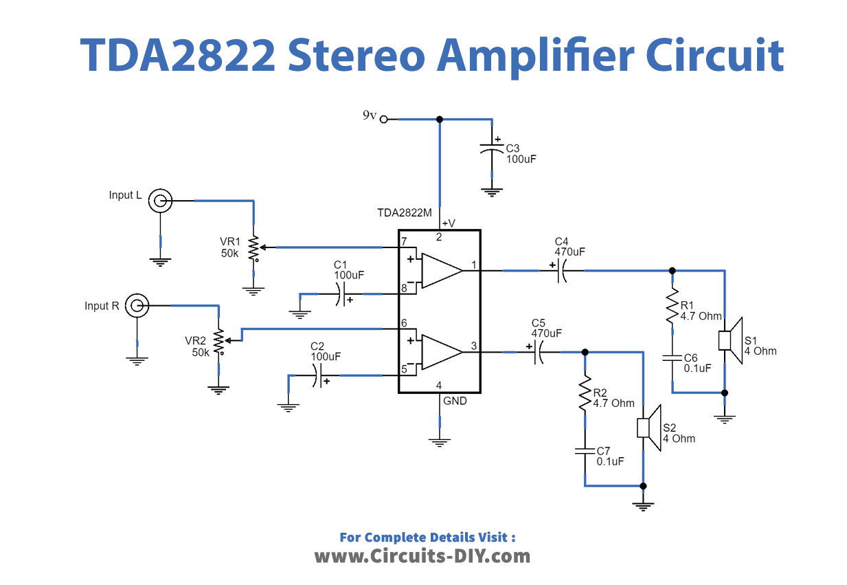 TDA2822 Stereo Amplifier Circuit