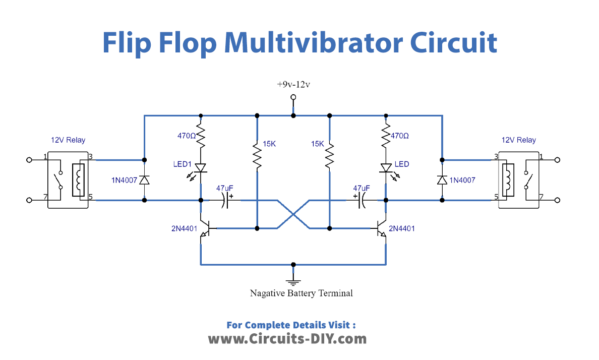 Flip Flop Multivibrator Relay Using Pair Of Transistors 6266