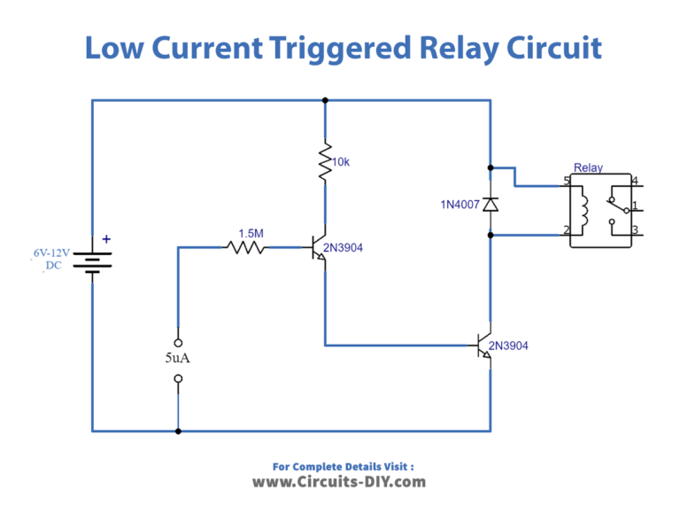 Low Current Triggered Relay using 2n3904 Transistors