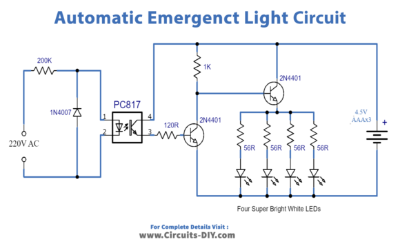 Simple Automatic Emergency Light using PC817 Optocoupler