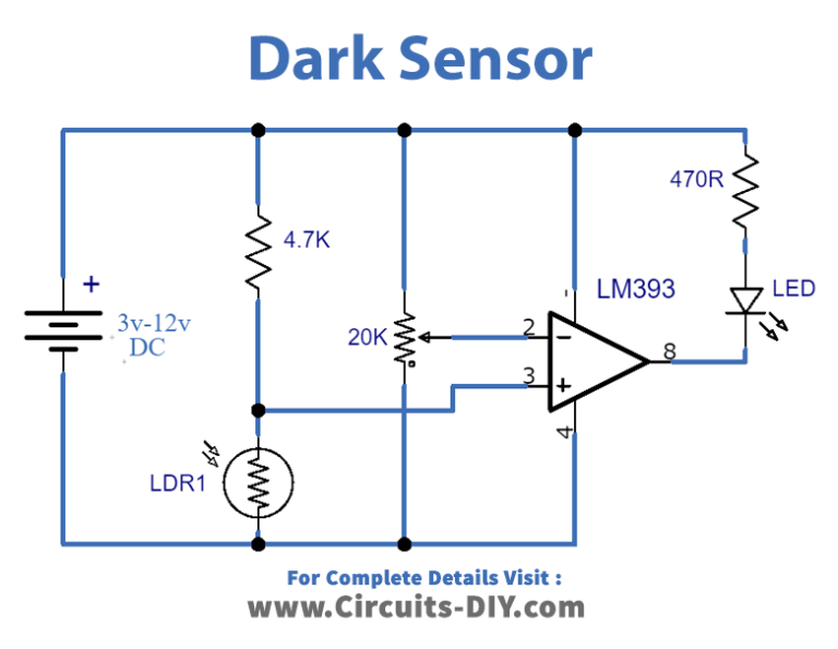 Light Dark Sensor Using LM393N Voltage Comparator IC