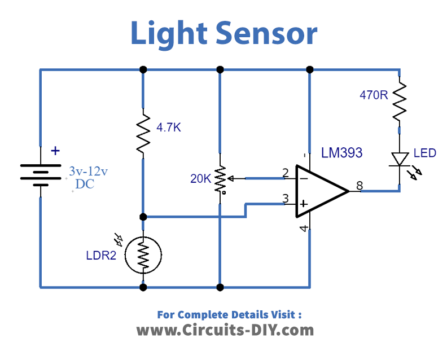 Light Dark Sensor Using LM393N Voltage Comparator IC