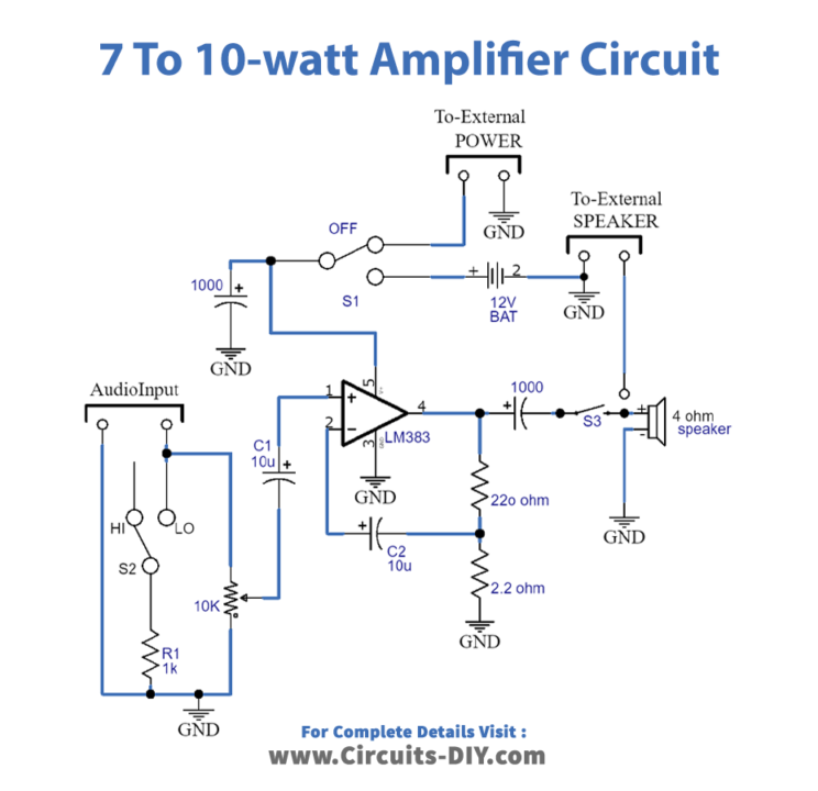 7-watt To 10-watt Amplifier Circuit using IC LM383